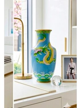 Vintage IMPECCABLE OCEAN Blue Dragon Cloisonné Chinese Vase